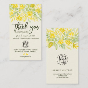 Tarjeta De Visita Amarillo verde floral fresco logo pedido gracias