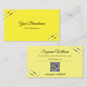 Tarjeta De Visita Amarillo y crema con código QR de líneas plateadas