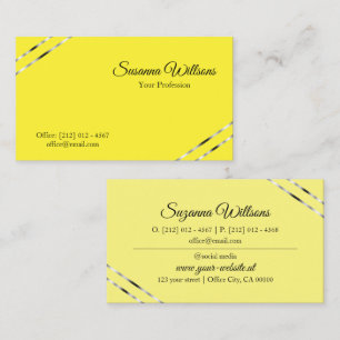 Tarjeta De Visita Amarillo y crema con líneas plateadas, elegante y 