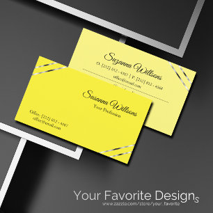 Tarjeta De Visita Amarillo y crema con líneas plateadas, elegante y