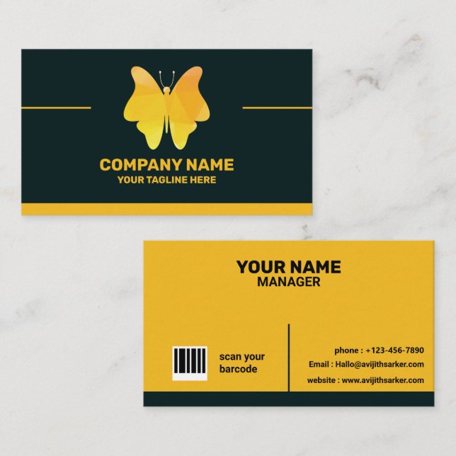 Tarjeta De Visita Amarillo y negro Elegante nombre personalizado (Anverso / Reverso)