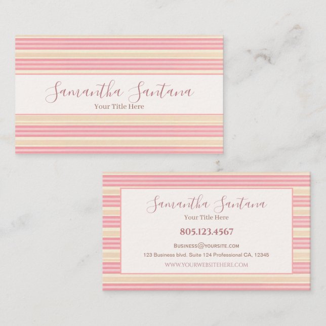 Tarjeta De Visita Amarillo y rosa rayado (Anverso / Reverso)