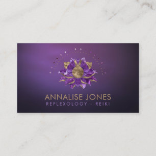 Tarjeta De Visita Amatista de lujo y oro Lotus en púrpura