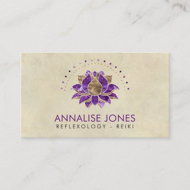 Tarjeta De Visita Amatista púrpura de lujo y oro Lotus (Anverso)