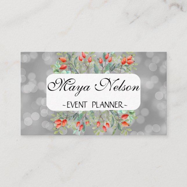 Tarjeta De Visita Amaying Silver Sparkly, flores (Anverso)