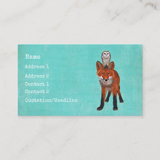 Tarjeta de visita ambarina del Fox y del búho (Anverso)