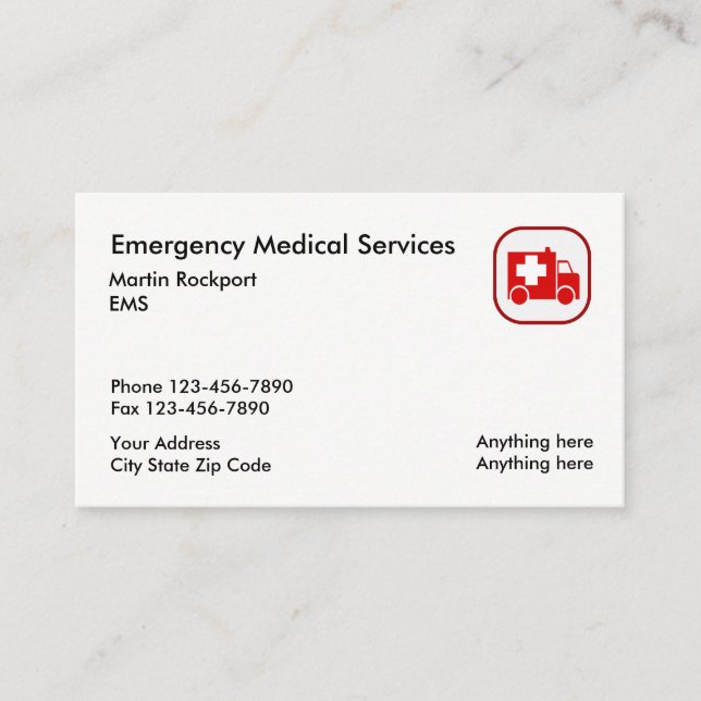 Tarjeta De Visita Ambulancia de la emergencia médica el ccsme (Anverso)