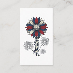 Tarjeta De Visita América Patriótica Flor Fuegos Artificiales Diseño