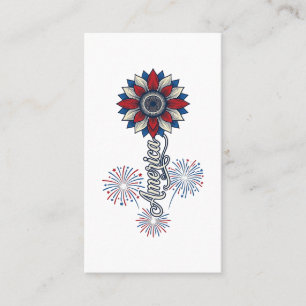 Tarjeta De Visita América Patriótica Flores Fuegos Artificiales Dise