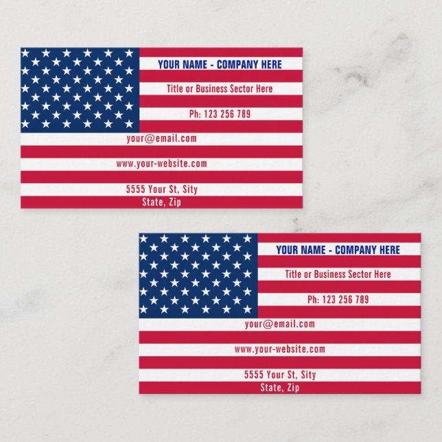 Tarjeta De Visita American Flag Business Card Estados Unidos - Diseñ (Anverso / Reverso)