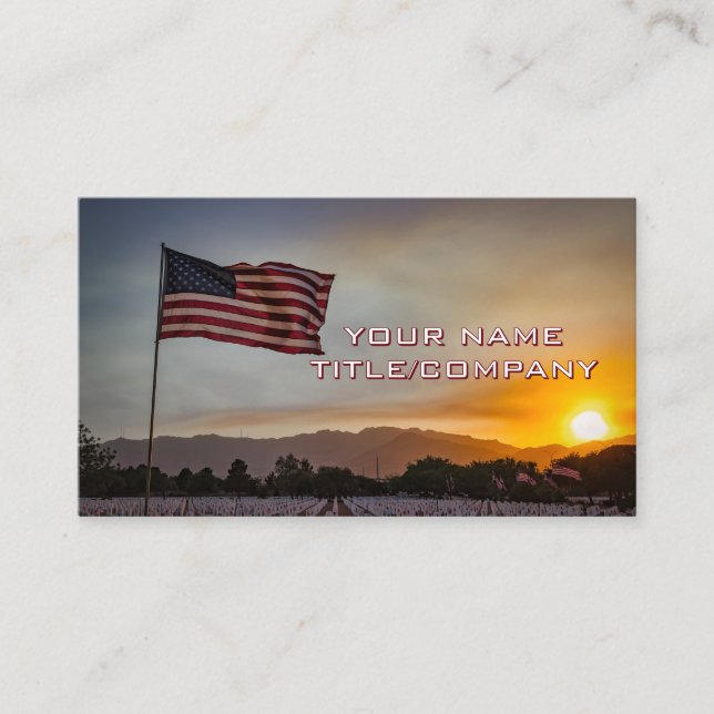 Tarjeta De Visita American Flag Sunset Company Name Business Card (Anverso)
