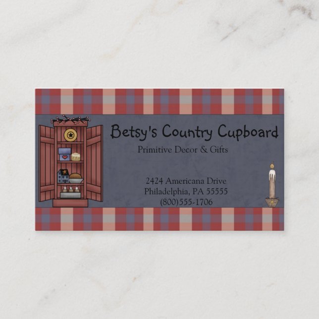 Tarjeta De Visita Americana Primitive Country Red, white, Blue Plaid (Anverso)