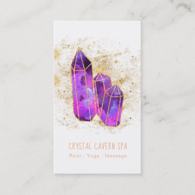 Tarjeta De Visita *~* Amethyst Cristales Cósmicos Purpurinas Oro (Anverso)