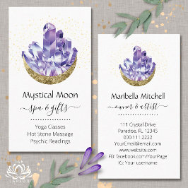 Tarjeta De Visita Amethyst Crystal Cluster Gold Crescent Moon Mystic