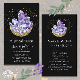 Tarjeta De Visita Amethyst Crystal Cluster Gold Crescent Moon Mystic