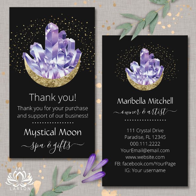 Tarjeta De Visita Amethyst Crystal Crescent Moon Customer Gracias (Subido por el creador)