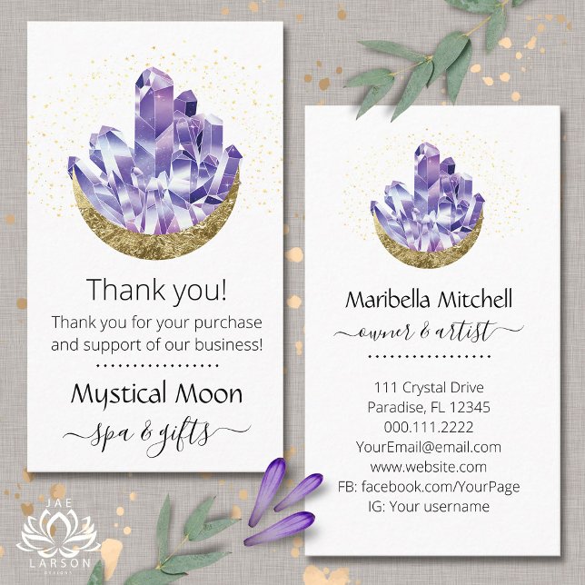 Tarjeta De Visita Amethyst Crystal Crescent Moon Customer Gracias (Subido por el creador)