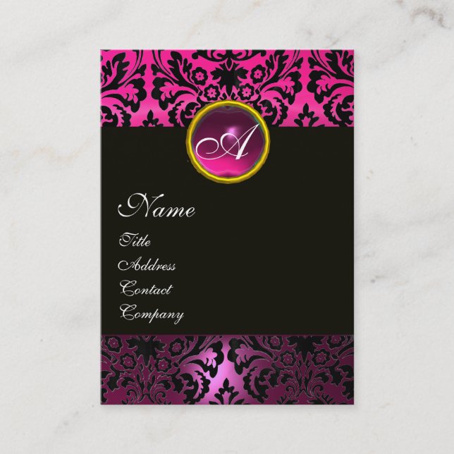 Tarjeta De Visita AMETHYST DAMASK MONOGRAM Fuchsia Floral (Anverso)