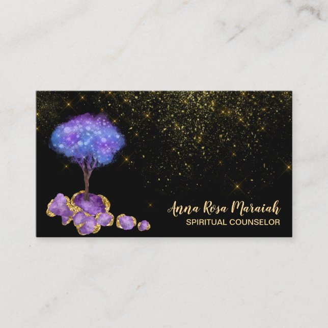 Tarjeta De Visita *~* Amethyst Magical Jewels Tree Gold Purpurina  (Anverso)