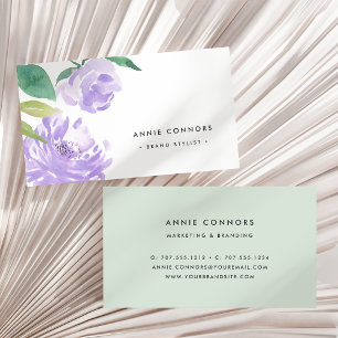 Tarjeta De Visita Amethyst Peony   Floral acuarela