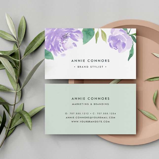 Tarjeta De Visita Amethyst Peony | Floral acuarela (Subido por el creador)