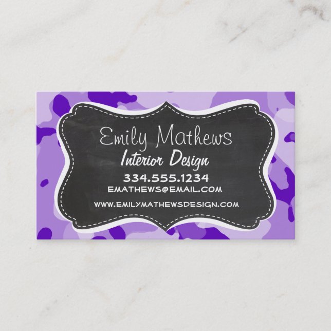 Tarjeta De Visita Amethyst Purple Camo; Camouflage; Chalkboard (Anverso)
