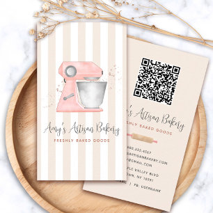 Tarjeta De Visita Amezclador de cocina rosa de panadería Código QR c