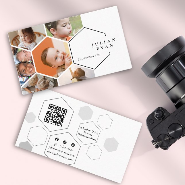 Tarjeta De Visita Amiable Collage de fotos múltiple de Honeycomb (Subido por el creador)