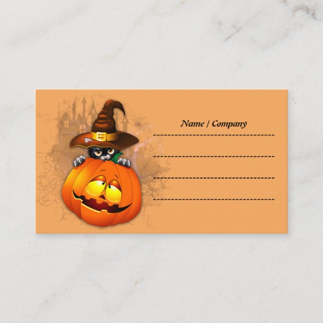 Tarjeta De Visita Amigos de Halloween con gatos y calabazas de bruja (Anverso)