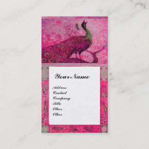 Tarjeta De Visita AMOR boda PEACOCKS MONOGRAM Perla de Fuchsia rosa
