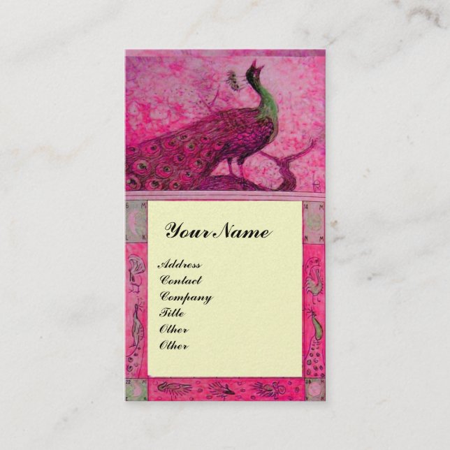 Tarjeta De Visita AMOR boda PEACOCKS MÓNOGRAM perla fucsia rosa (Anverso)