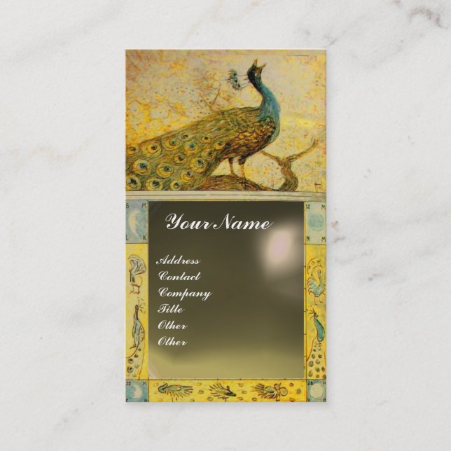 Tarjeta De Visita AMOR DE BODAS MONOGRAMA DE PAVO REAL amarillo gris (Anverso)