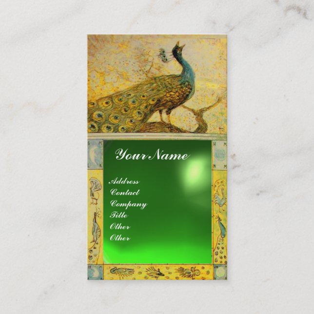 Tarjeta De Visita AMOR DE BODAS PAVO REAL MONOGRAMA amarillo verde e (Anverso)