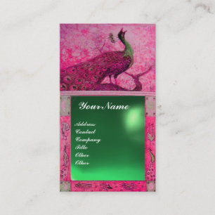 Tarjeta De Visita AMOR DE BODAS PAVO REAL MONOGRAMA rosa verde jade