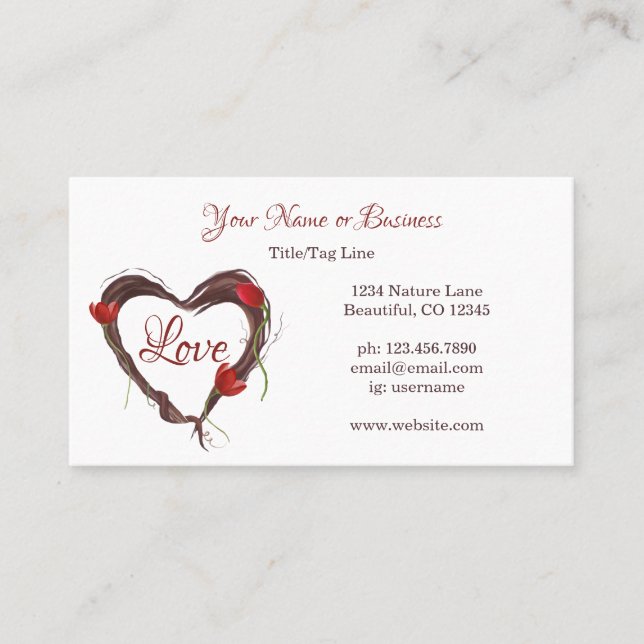 Tarjeta De Visita Amor de la corona con tulipanes rojos (Anverso)