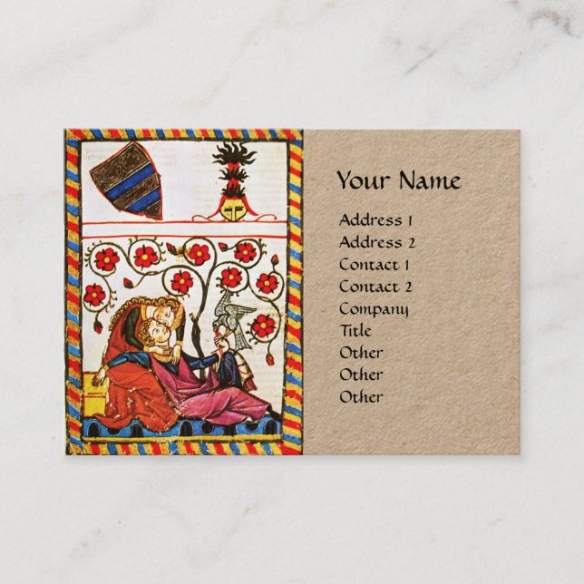Tarjeta De Visita AMOR ETERNO MONOGRAM, Amantes Roses Rojos Kraft (Anverso)