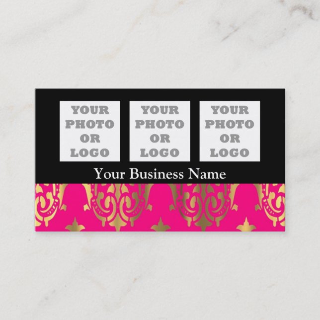 Tarjeta De Visita Amordaza rosa y dorado brillante en negro (Anverso)