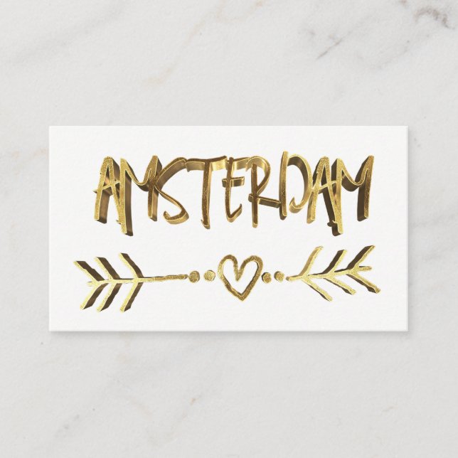 Tarjeta De Visita Amsterdam Holandés Love Gold Look Typography Elega (Anverso)