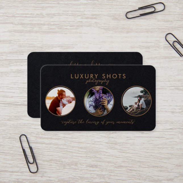Tarjeta De Visita Añadir 3 fotos Gold Premium Black Signature (Anverso/Reverso In Situ)