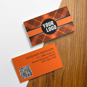 Tarjeta De Visita Añadir logotipo y código QR Naranja de marca moder