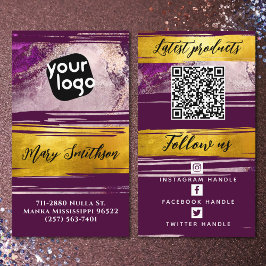 Tarjeta De Visita Añadir logotipo y código QR oro moderno morado per