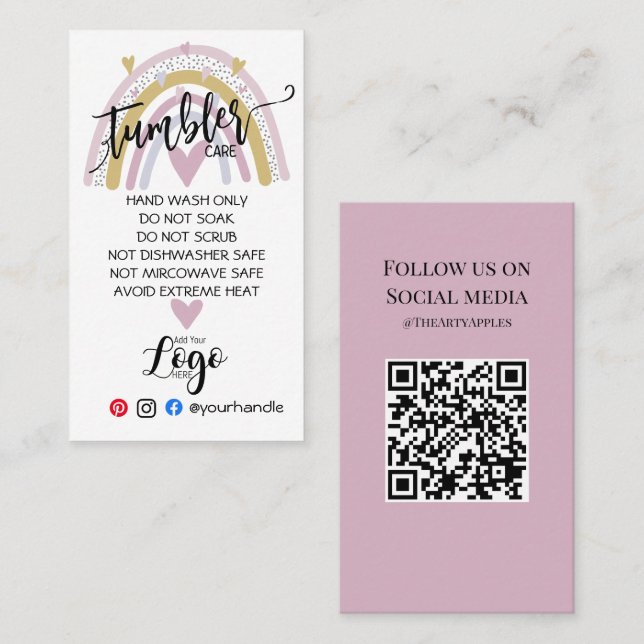 Tarjeta De Visita AÑADIR SU LOGO tumbler CARE vinilo business rainbo (Anverso / Reverso)