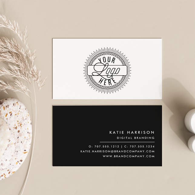 Tarjeta De Visita Añadir su logotipo | Blanco y negro moderno (Subido por el creador)