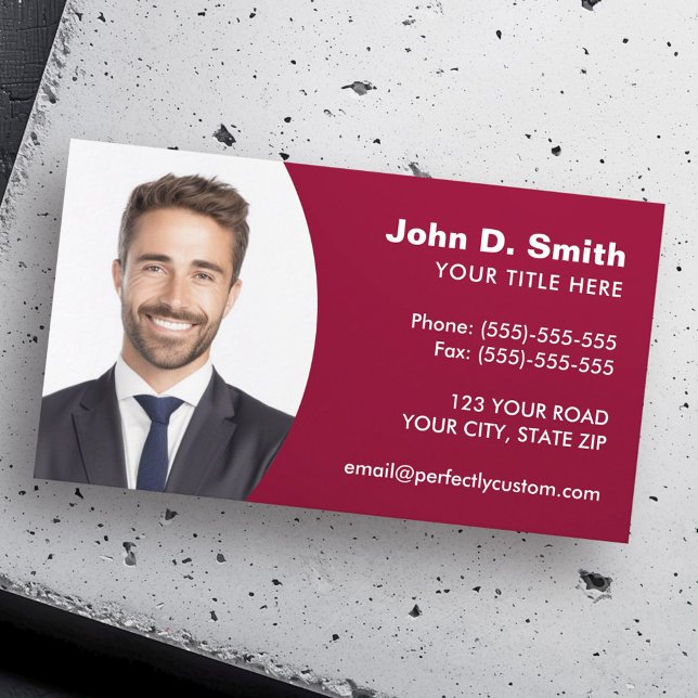 Tarjeta De Visita Añadir su propia foto moderna profesional burgundy (Add your own photo modern professional burgundy business card)