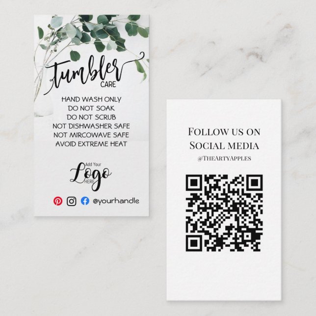Tarjeta De Visita AÑADIR SU TUBERÍA DE LOGO CUIDAR el vinyl eucalipt (Anverso / Reverso)