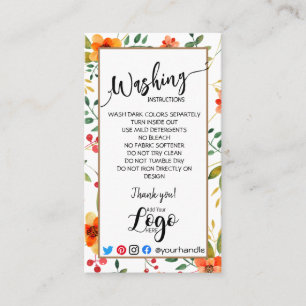 Tarjeta De Visita AÑADIR SUS instrucciones de lavado LOGO CARE flor