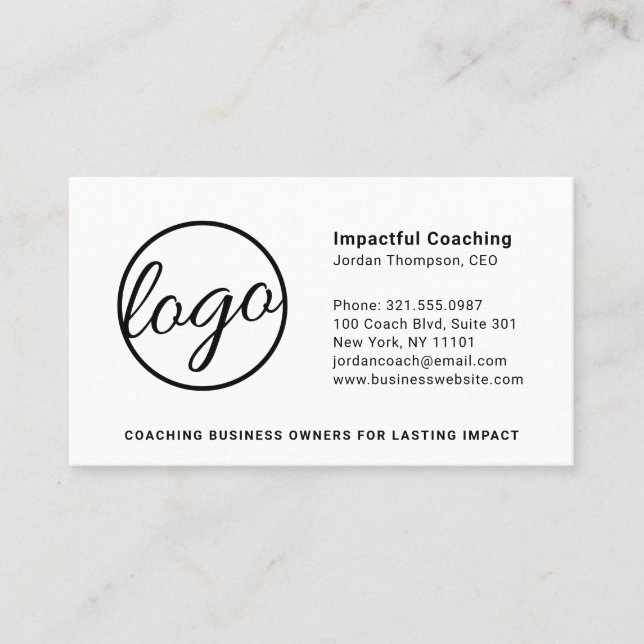 Tarjeta De Visita Añadir un logotipo profesional blanco negro simple (Anverso)