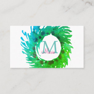 Tarjeta De Visita Añadir una corona verde rosa monogramo