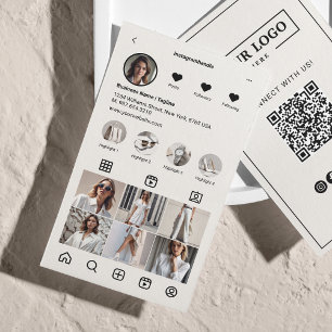 Tarjeta De Visita Análisis de Instagram Para Conectar Código QR Beig
