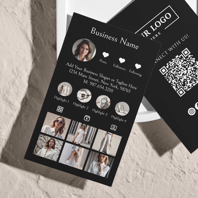 Tarjeta De Visita Análisis de Instagram Para Conectar Código QR Negr (Subido por el creador)